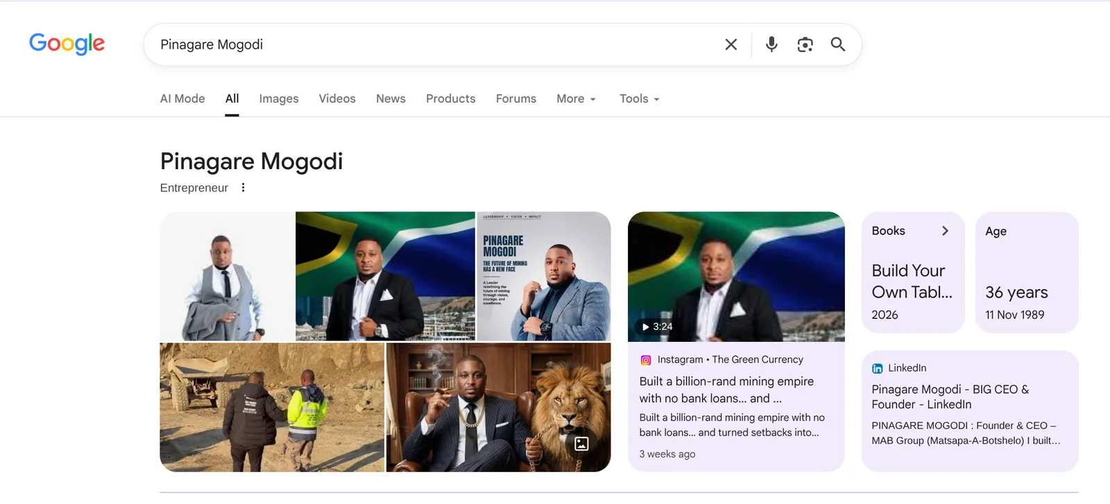 Google Knowledge Panel for Pinagare Mogodi
